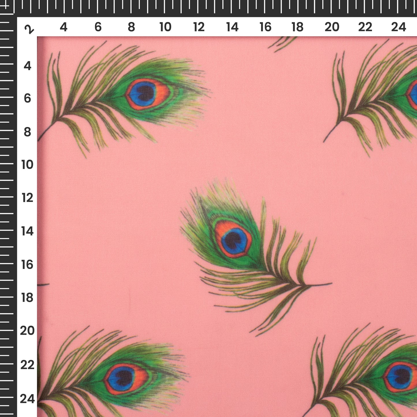 Flamingo Pink Peacock Feather Digital Print Georgette Fabric