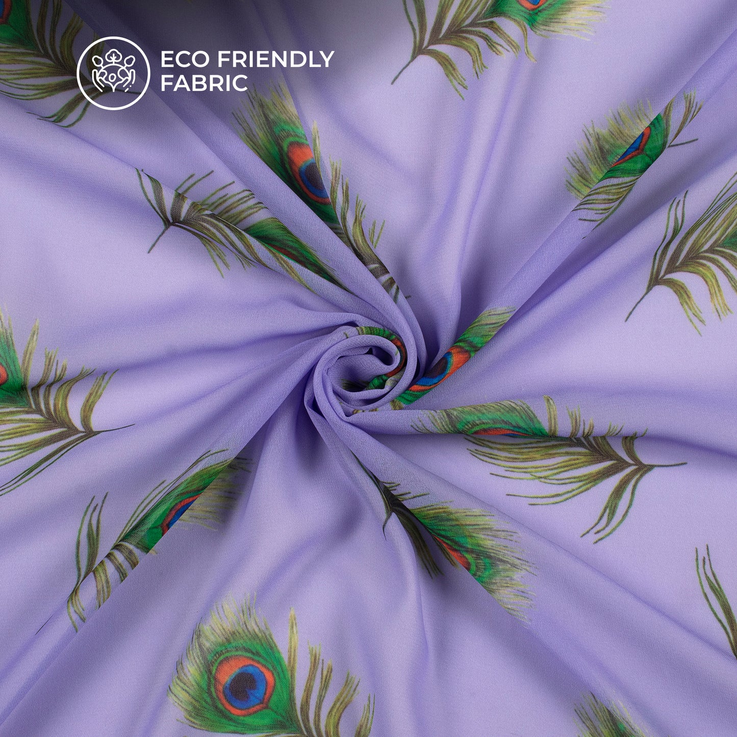 Pastel Purple Peacock Feather Digital Print Georgette Fabric