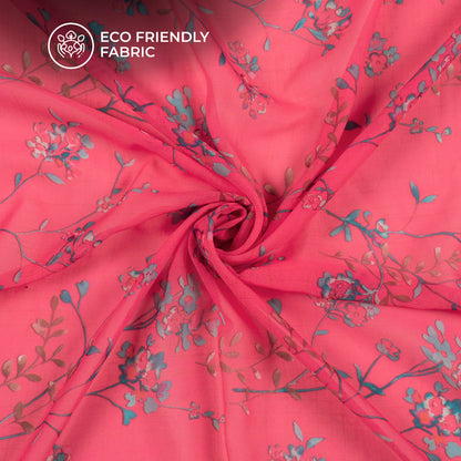 Hot Pink Floral Digital Print Georgette Fabric