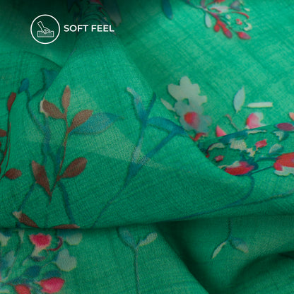 Cool Green Floral Digital Print Georgette Fabric