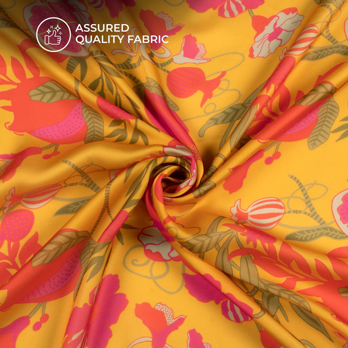 Gold Yellow Floral Digital Print Georgette Satin Fabric