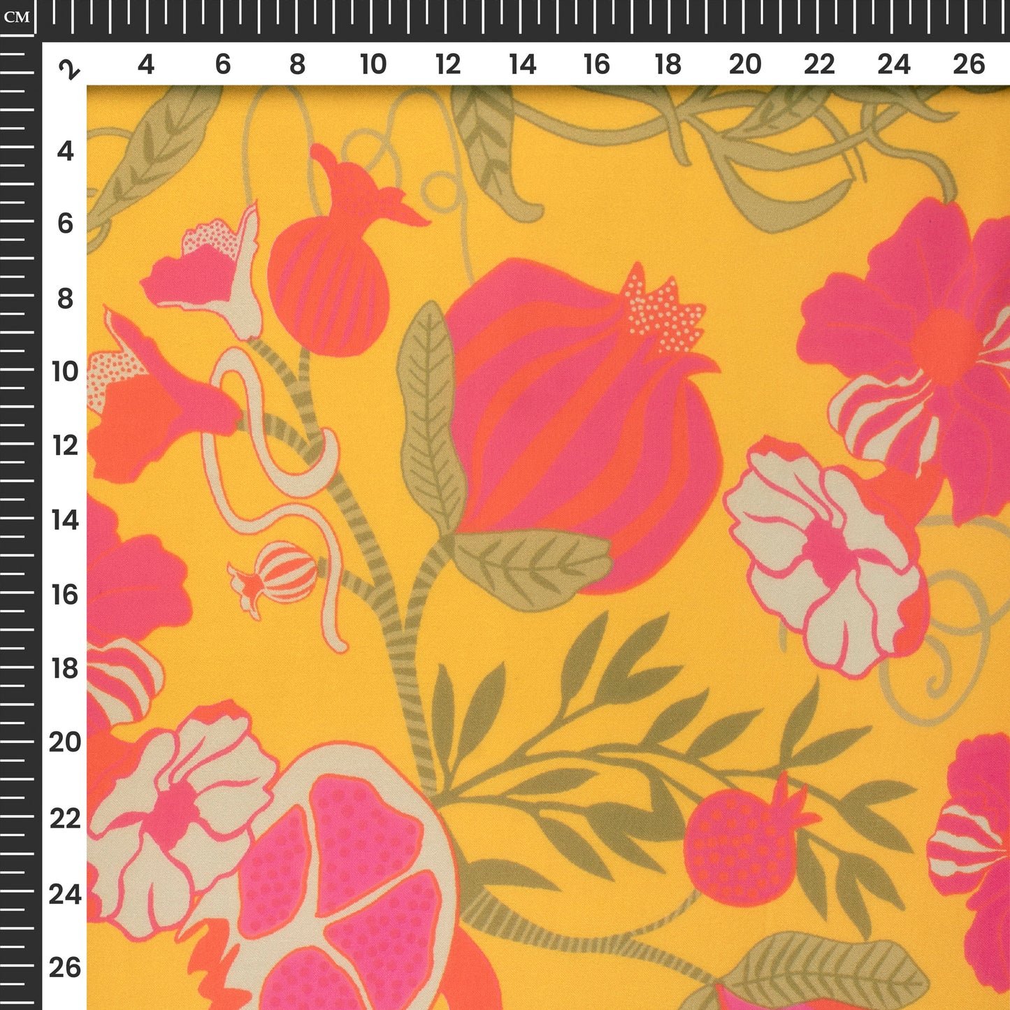 Gold Yellow Floral Digital Print Georgette Satin Fabric