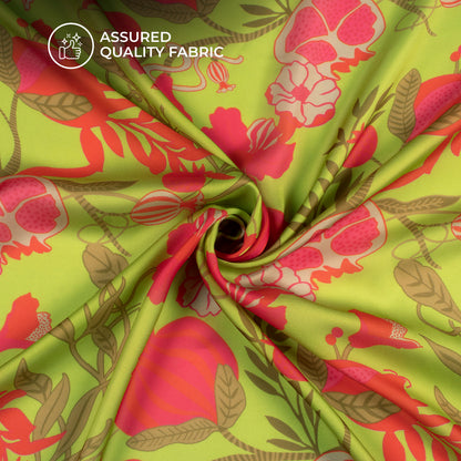 Mint Green Floral Digital Print Georgette Satin Fabric