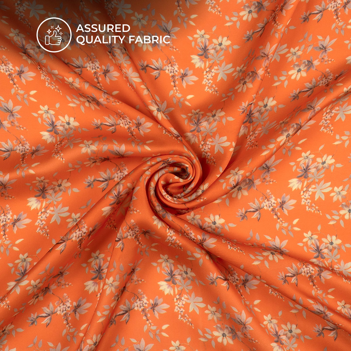 Tiger Orange Floral Digital Print Georgette Satin Fabric