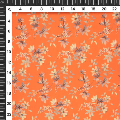 Tiger Orange Floral Digital Print Georgette Satin Fabric