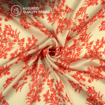 Fire Orange Floral Digital Print Georgette Satin Fabric