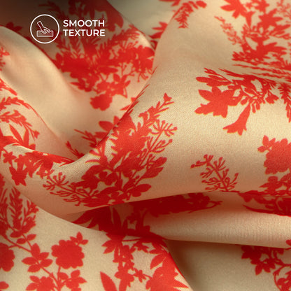 Fire Orange Floral Digital Print Georgette Satin Fabric