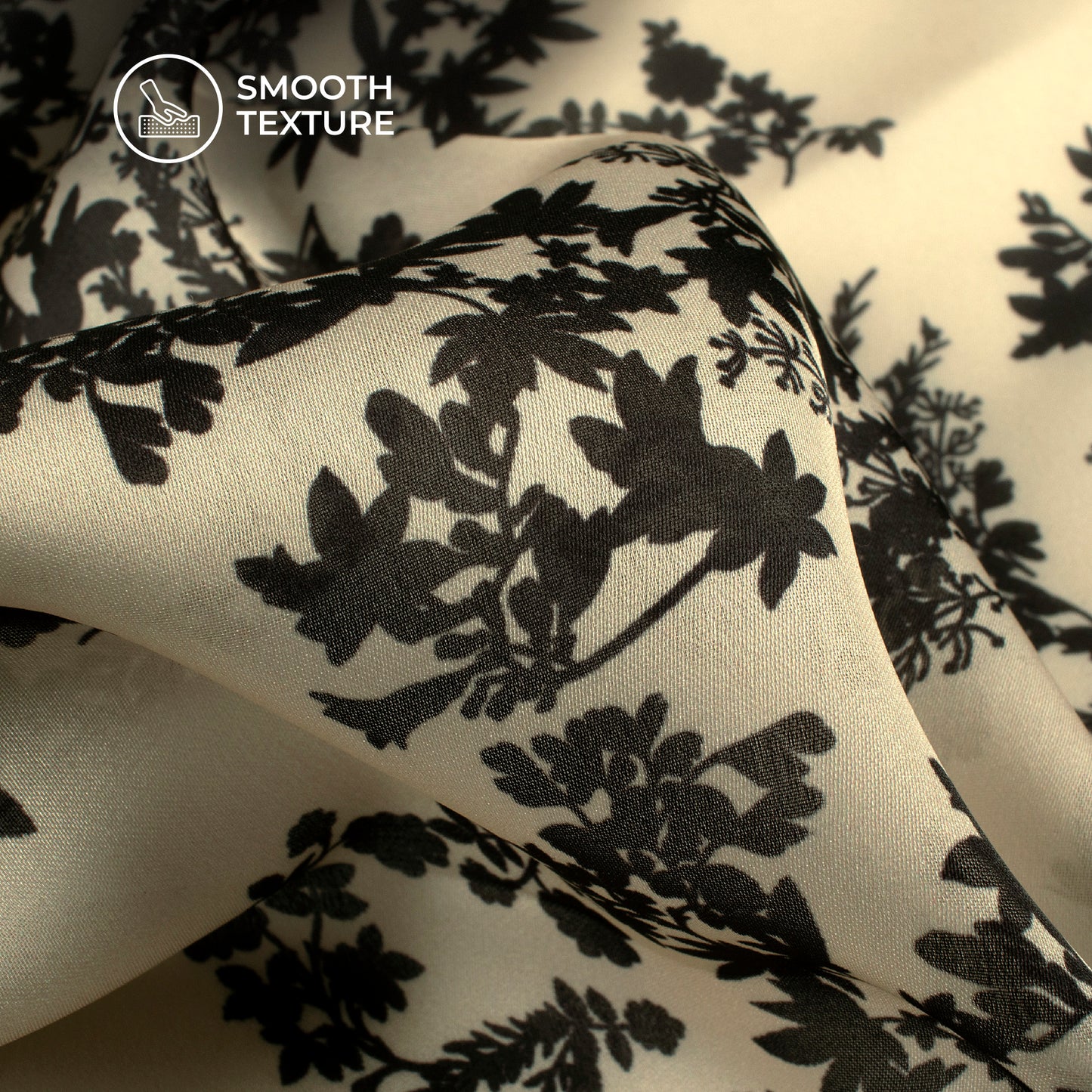 Black Floral Digital Print Georgette Satin Fabric