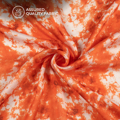 Fire Orange Tye And Dye Digital Print Georgette Satin Fabric