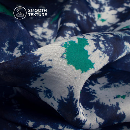 Indiigo blue Tye And Dye Digital Print Georgette Satin Fabric