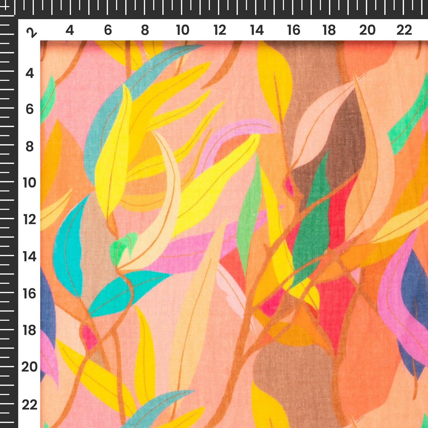 Multi-Color Leaf Digital Print Pure Cotton Mulmul Fabric