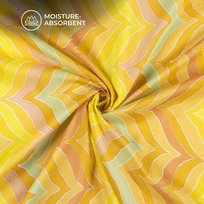Lemon Yellow Chevron Digital Print Pure Cotton Mulmul Fabric