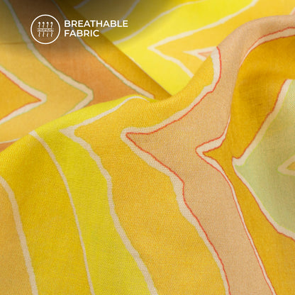 Lemon Yellow Chevron Digital Print Pure Cotton Mulmul Fabric