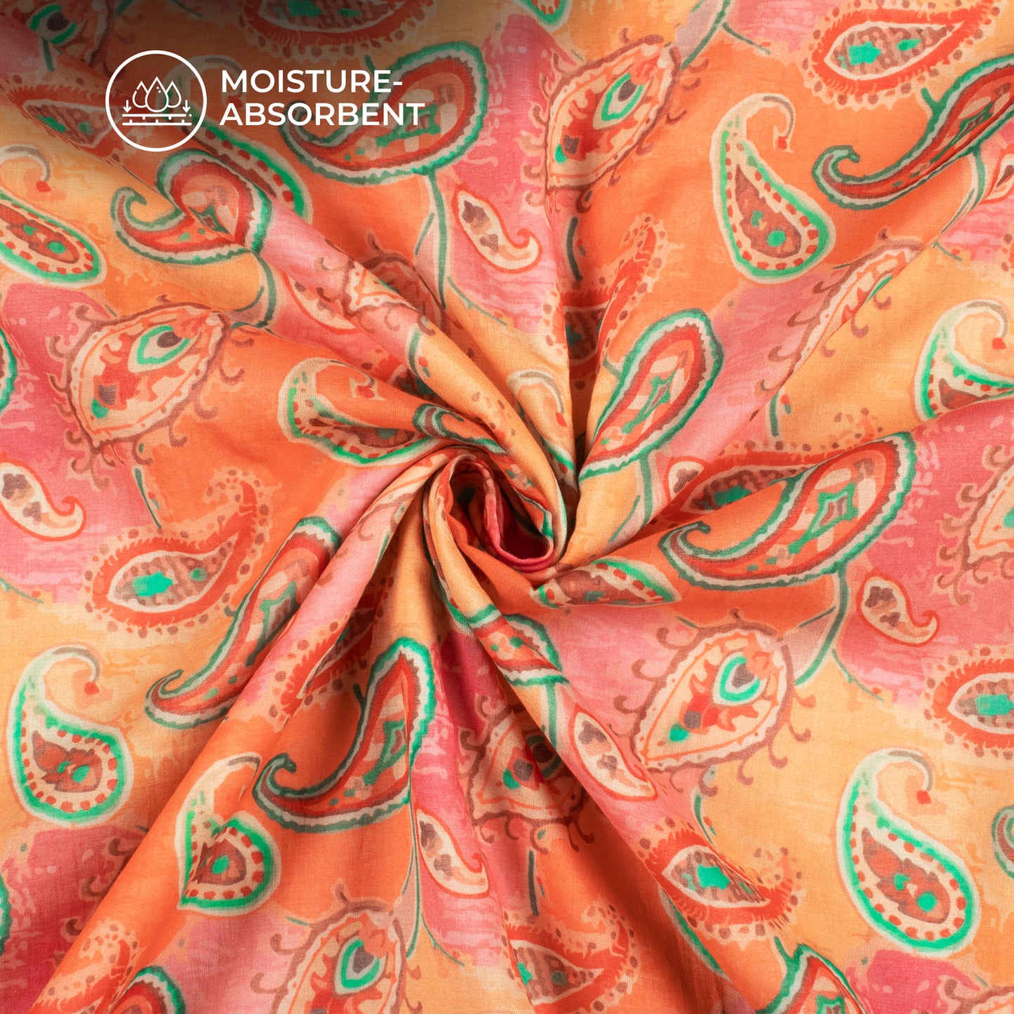 Hot Pink Paisley Digital Print Pure Cotton Mulmul Fabric