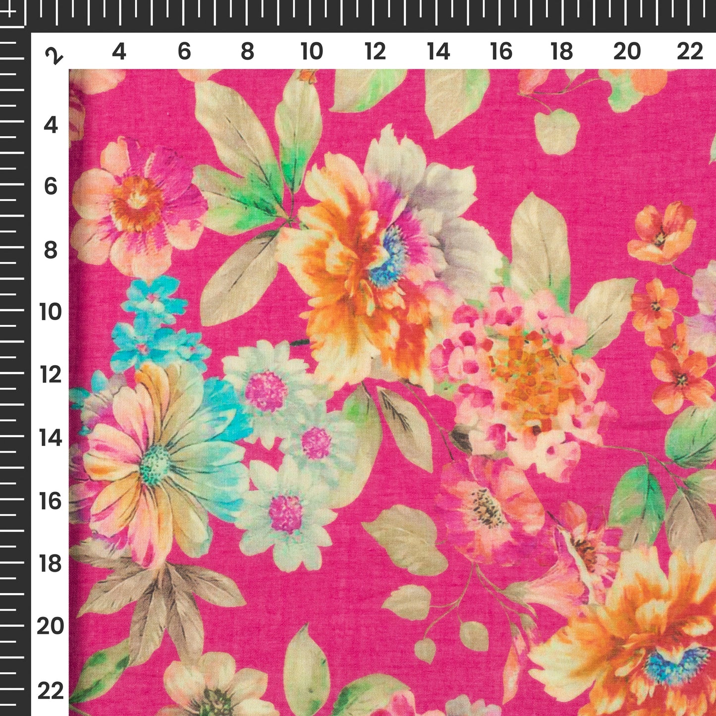 Deep Pink Floral Digital Print Pure Cotton Mulmul Fabric