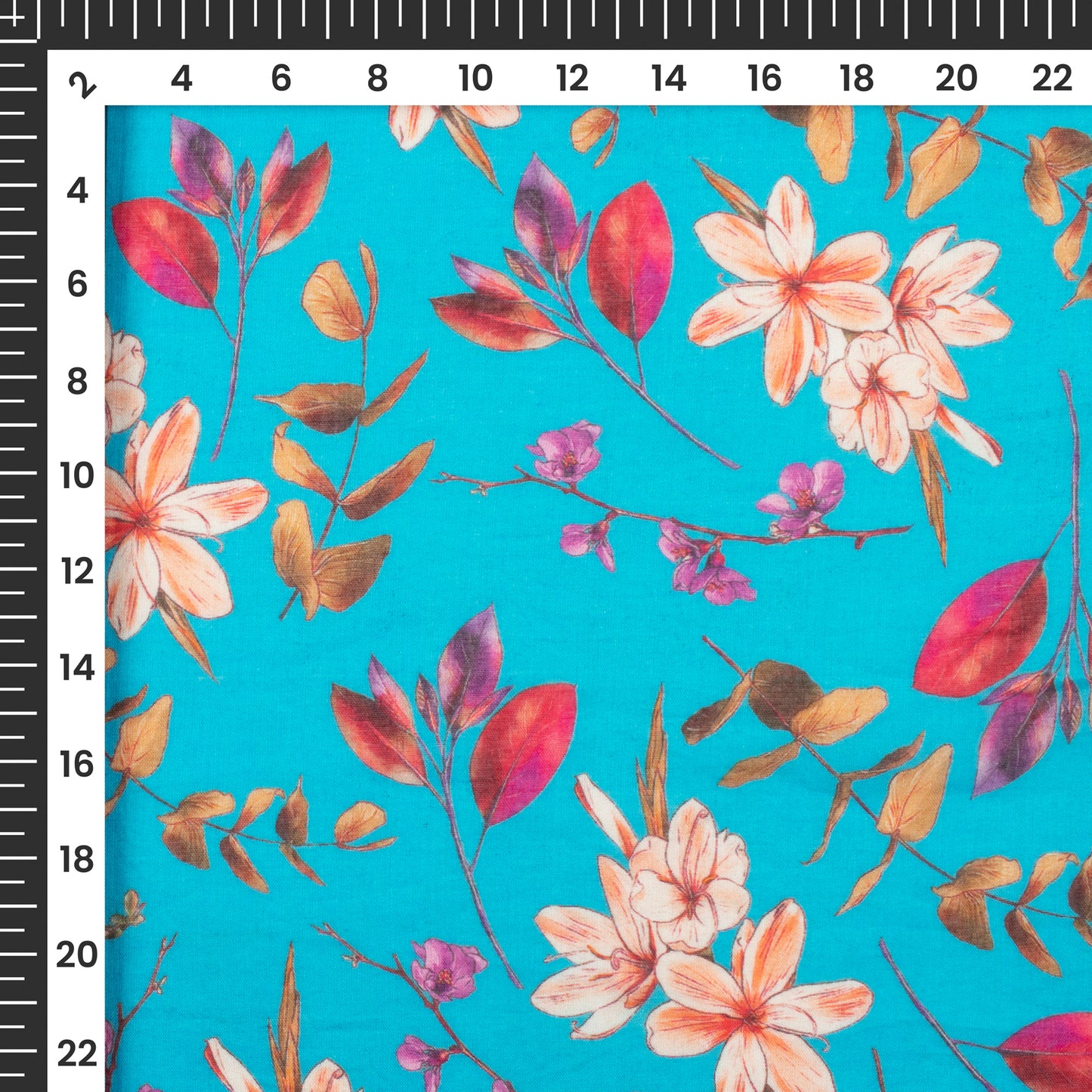 Azure Blue Floral Digital Print Pure Cotton Mulmul Fabric
