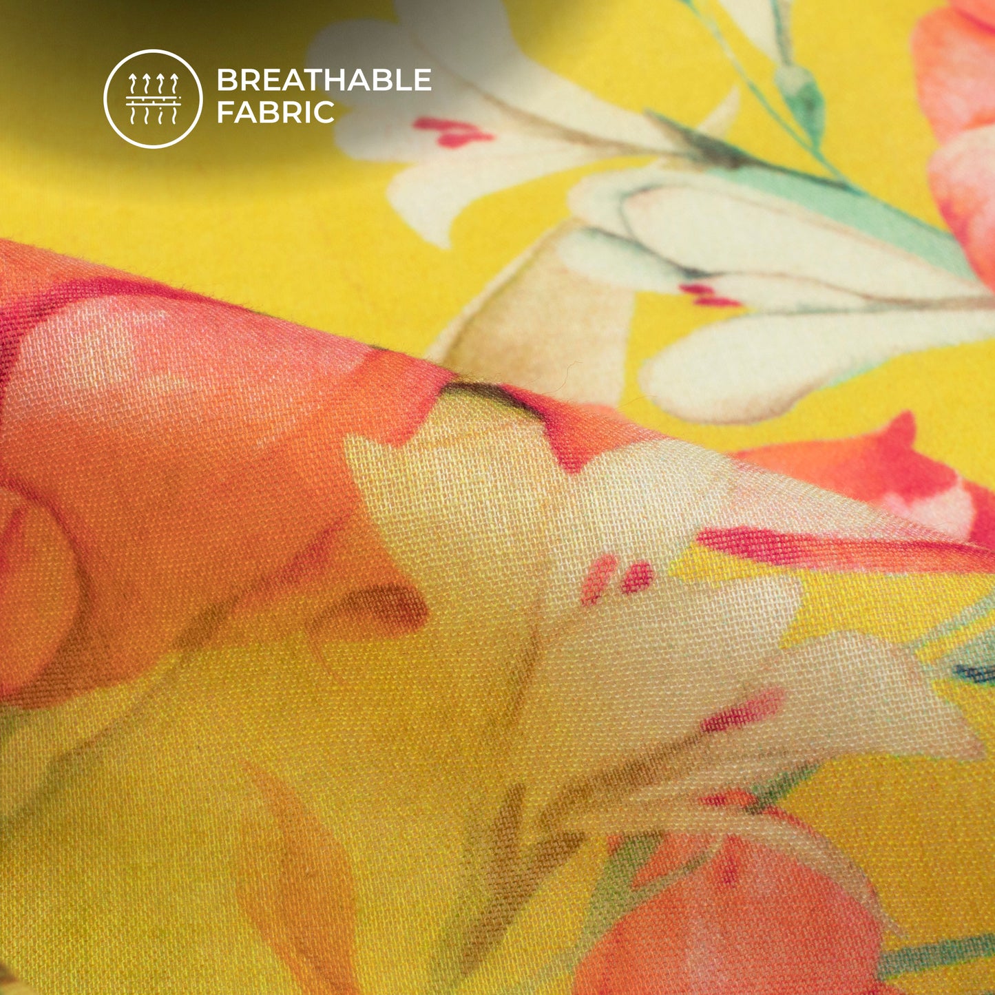 Yellow Floral Digital Print Pure Cotton Mulmul Fabric