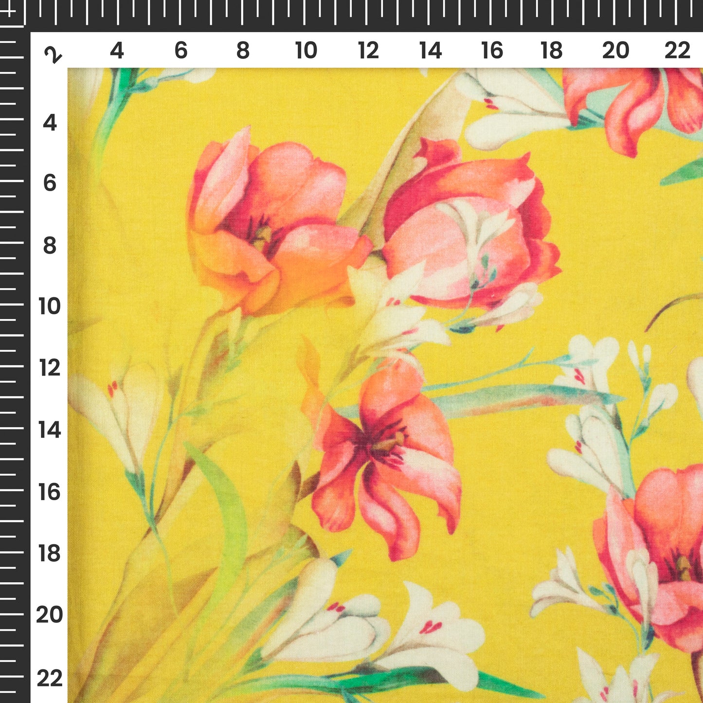 Yellow Floral Digital Print Pure Cotton Mulmul Fabric