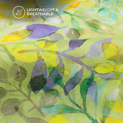 Light Green leaf Digital Print Cotton Cambric Fabric