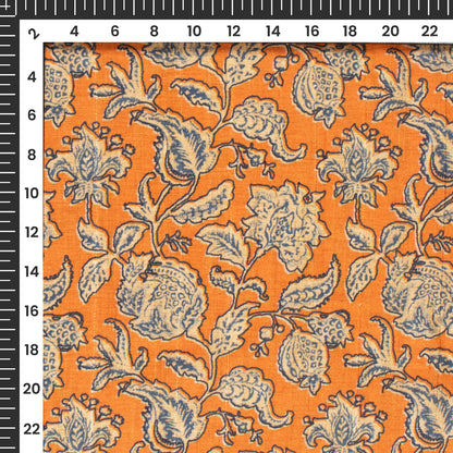 Tiger Orange Floral Digital Print Art Tusser Silk Fabric