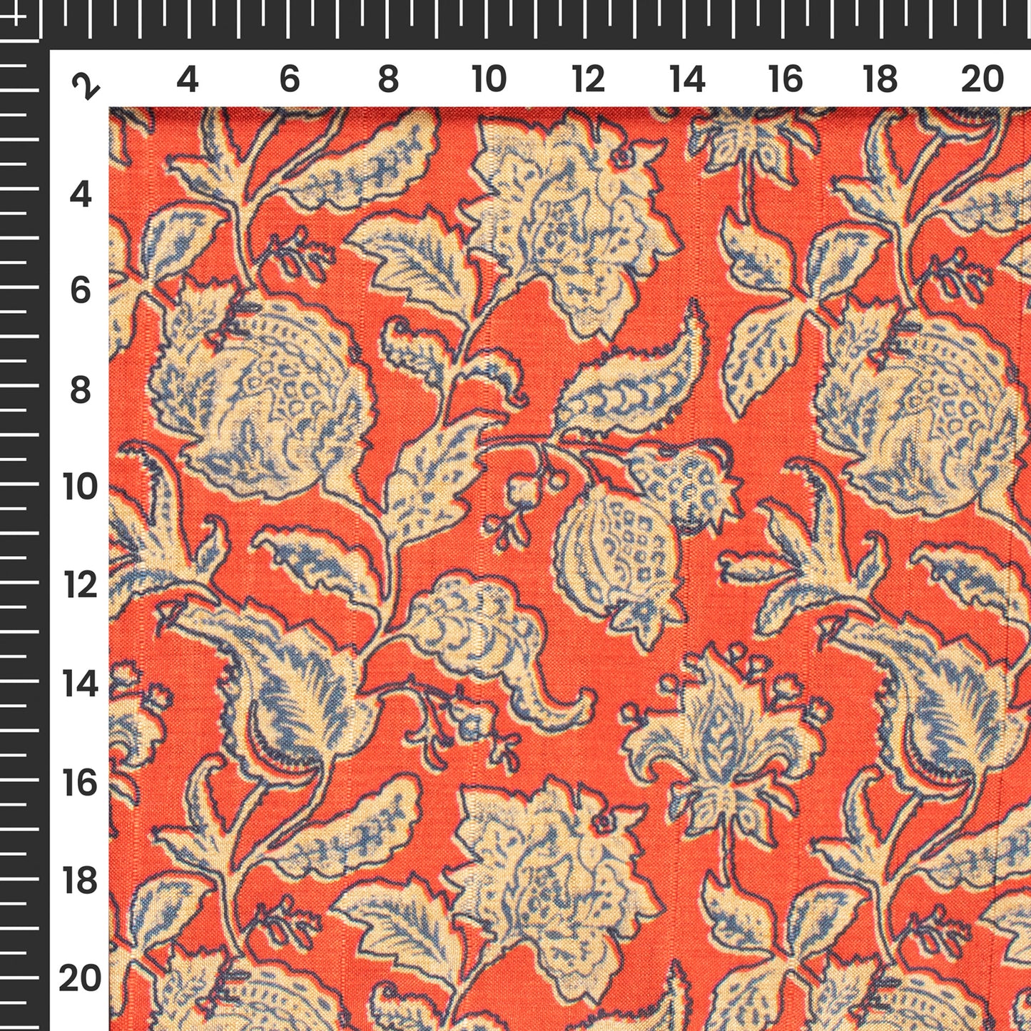 Lipstick Red Floral Digital Print Art Tusser Silk Fabric