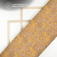 Gold Yellow Floral Digital Print Art Tusser Silk Fabric