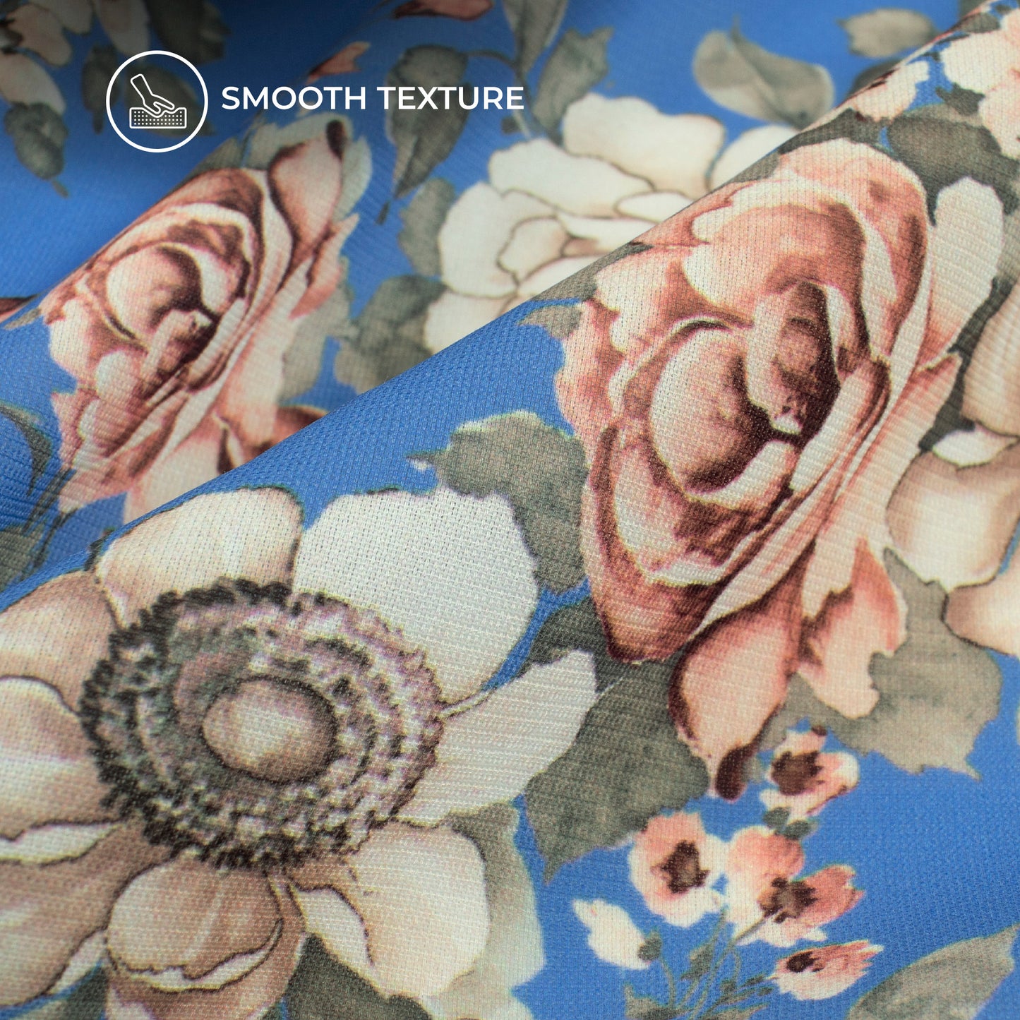 Azure Blue Floral Digital Print BSY Crepe Fabric