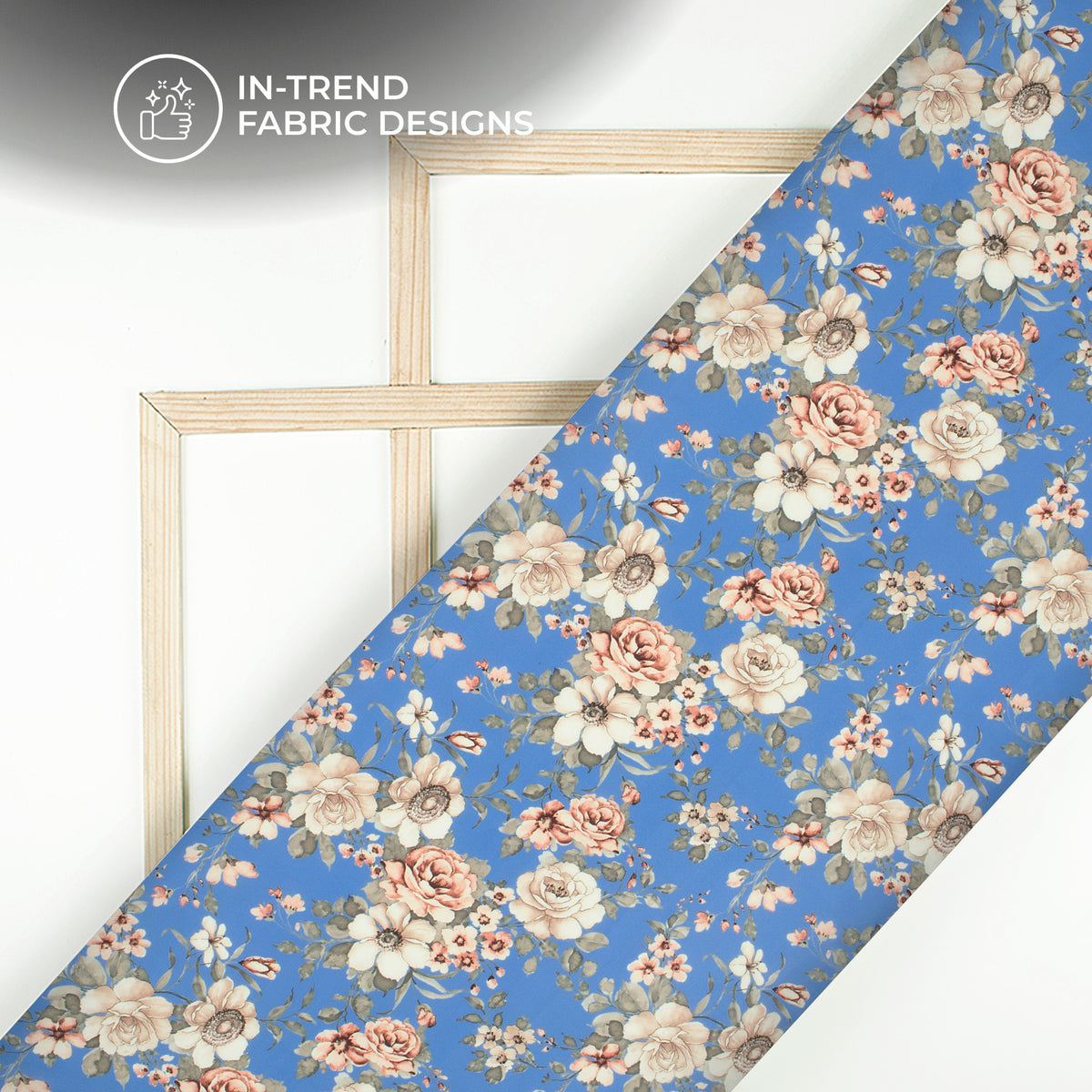 Azure Blue Floral Digital Print BSY Crepe Fabric