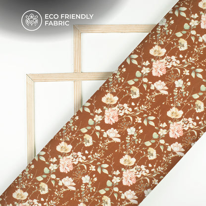 Tawny Brown Floral Digital Print Butter Crepe Fabric