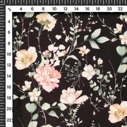 Rose Pink Floral Digital Print Butter Crepe Fabric