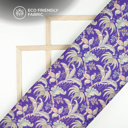 Slate blue Floral Digital Print Butter Crepe Fabric