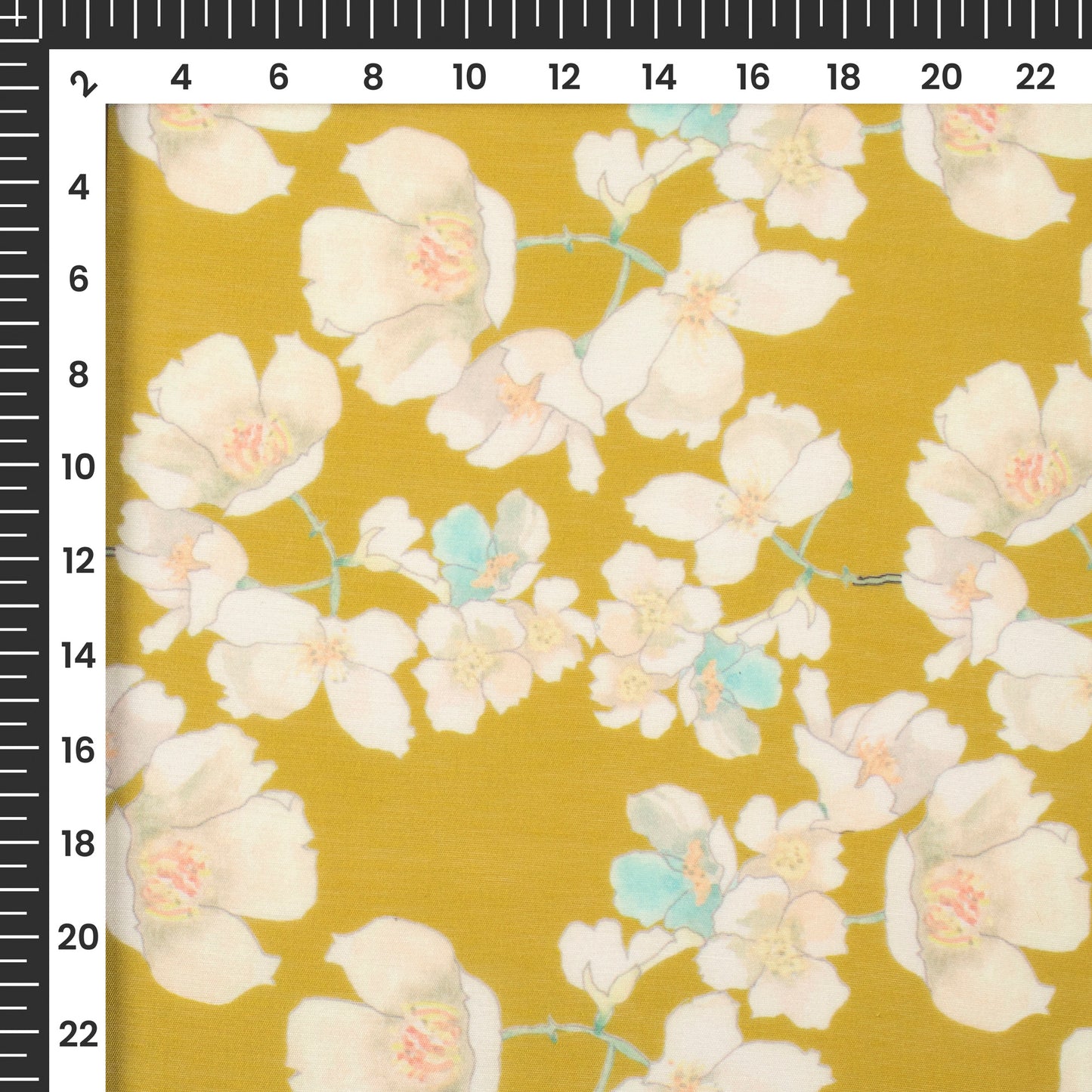 Amber Yellow Floral Digital Print Chanderi Fabric
