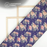 Indiigo Blue Floral Digital Print Chanderi Fabric