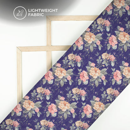 Indiigo Blue Floral Digital Print Chanderi Fabric