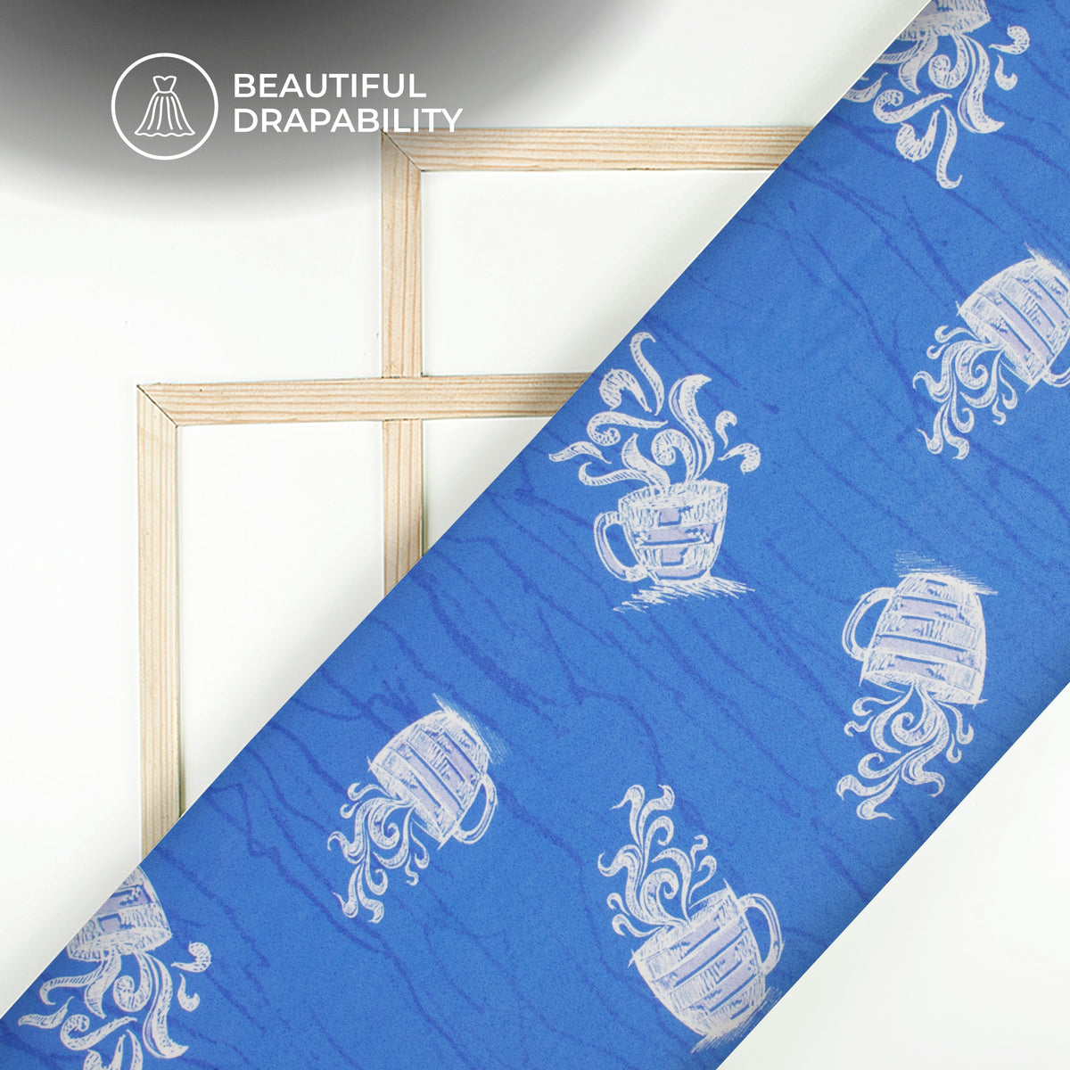 Tufts Blue Quirky Digital Print Charmeuse Satin Fabric (Width 58 Inches)