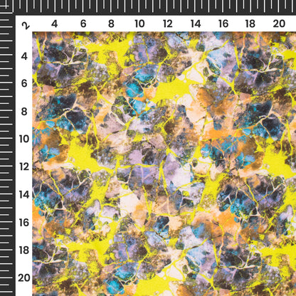 Lemon Yellow Abstract Digital Print Charmeuse Satin Fabric (Width 58 Inches)