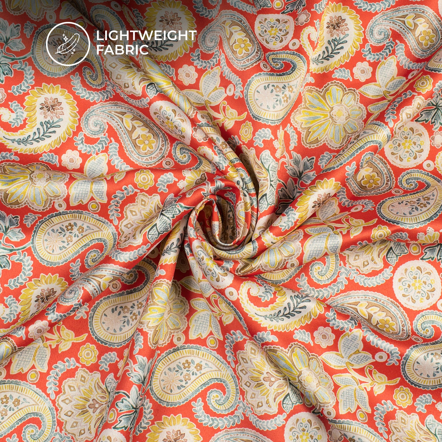 Rose Red Paisley Digital Print Charmeuse Satin Fabric (Width 58 Inches)