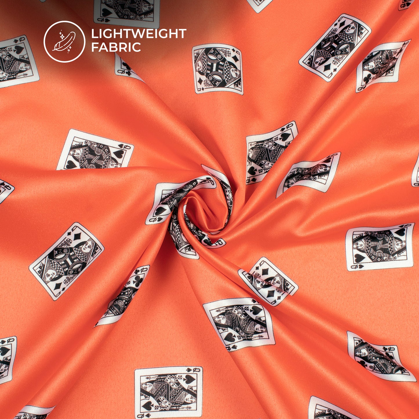 Fire Orange Quirky Digital Print Charmeuse Satin Fabric (Width 58 Inches)