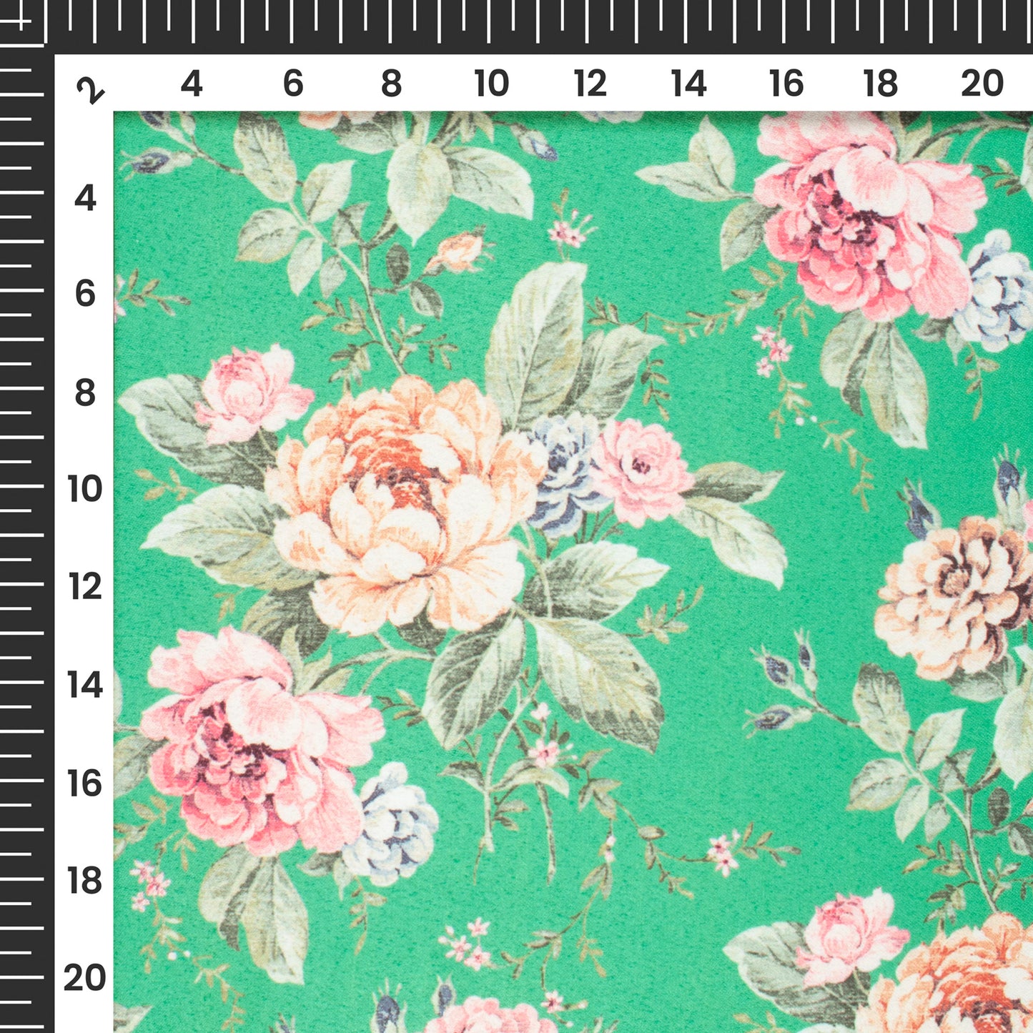 Cool Green Floral Digital Print Charmeuse Satin Fabric (Width 58 Inches)