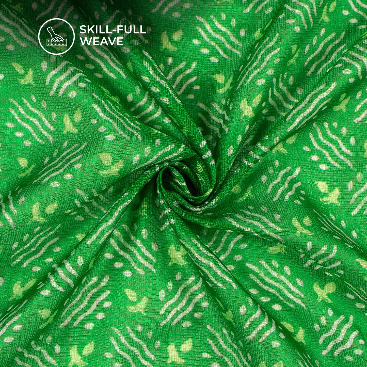 Parakeet Green Bandhani Digital Print Kota Doria Fabric