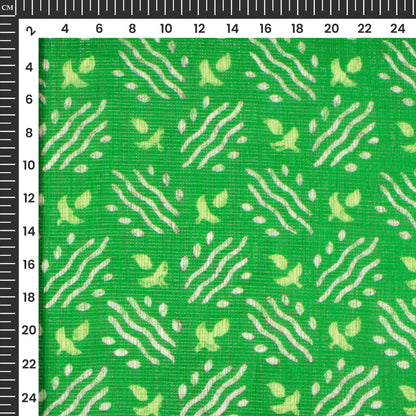 Parakeet Green Bandhanii Digital Print Kota Doria Fabric