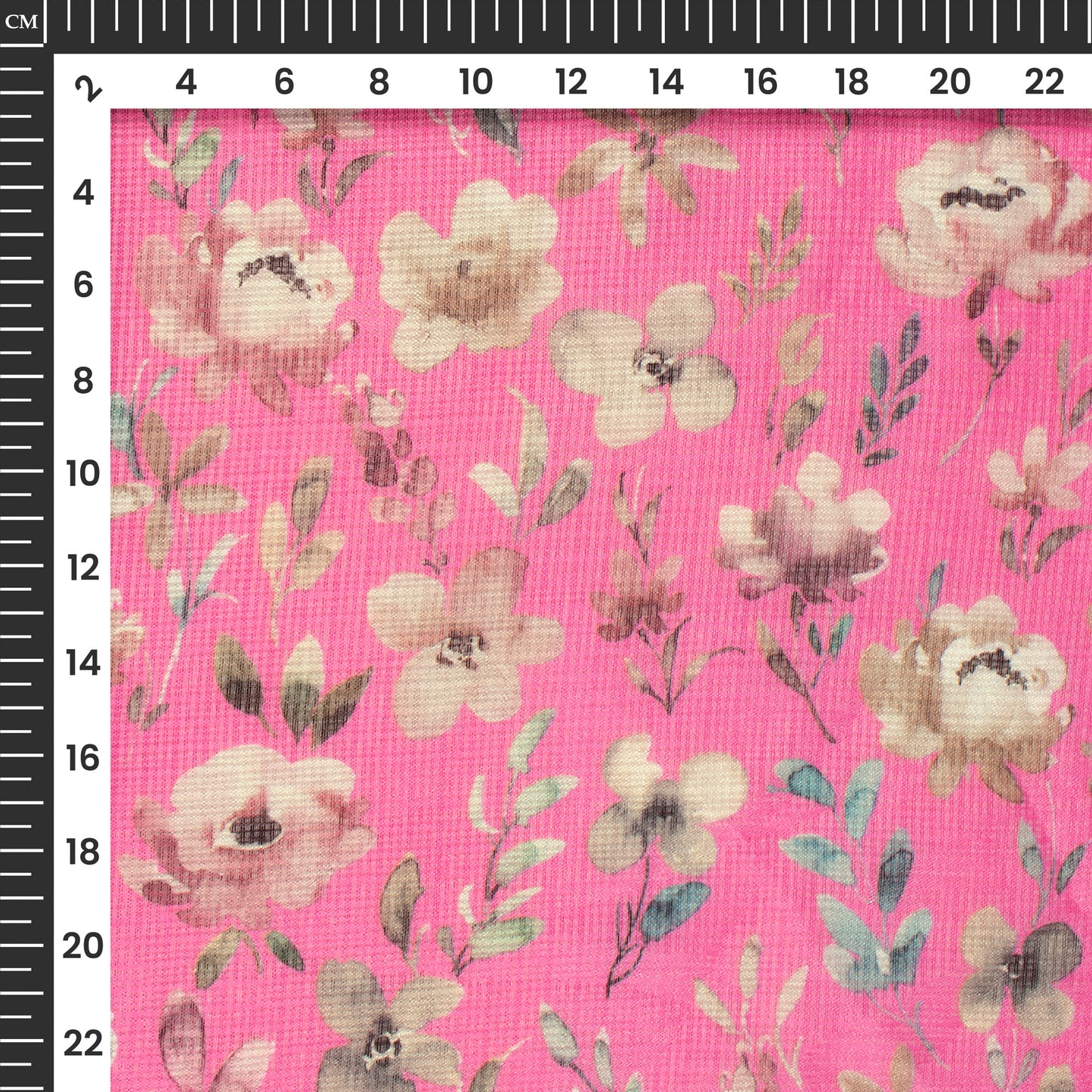 Hot Pink Floral Digital Print Kota Doria Fabric
