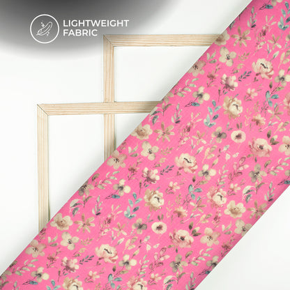 Hot Pink Floral Digital Print Kota Doria Fabric