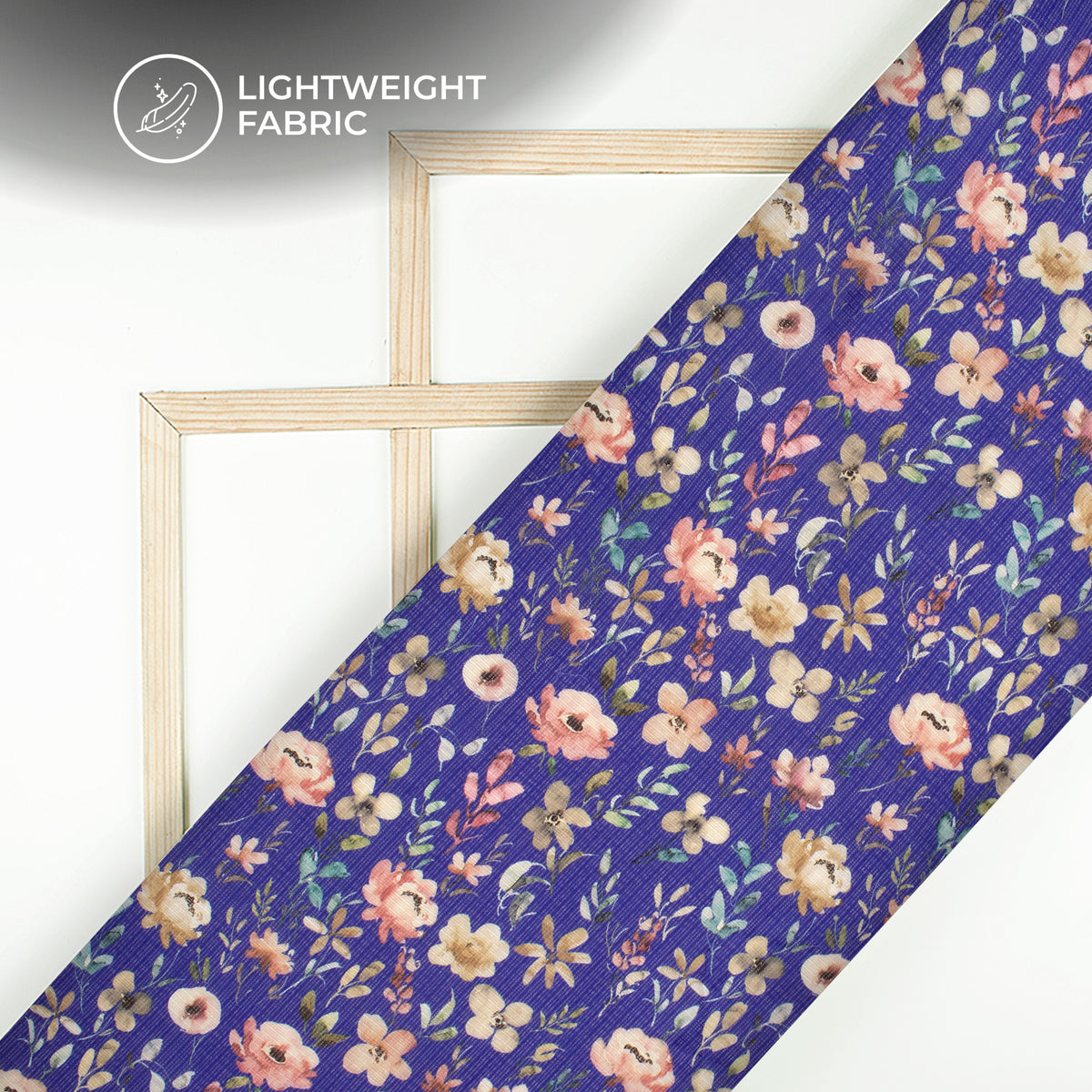 Royal Blue Floral Digital Print Kota Doria Fabric