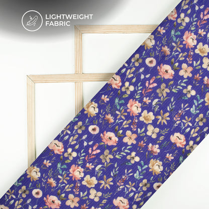 Royal Blue Floral Digital Print Kota Doria Fabric