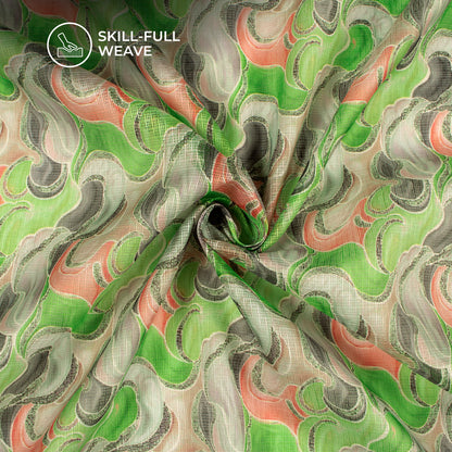 Lime Green Geometrical Digital Print Kota Doria Fabric