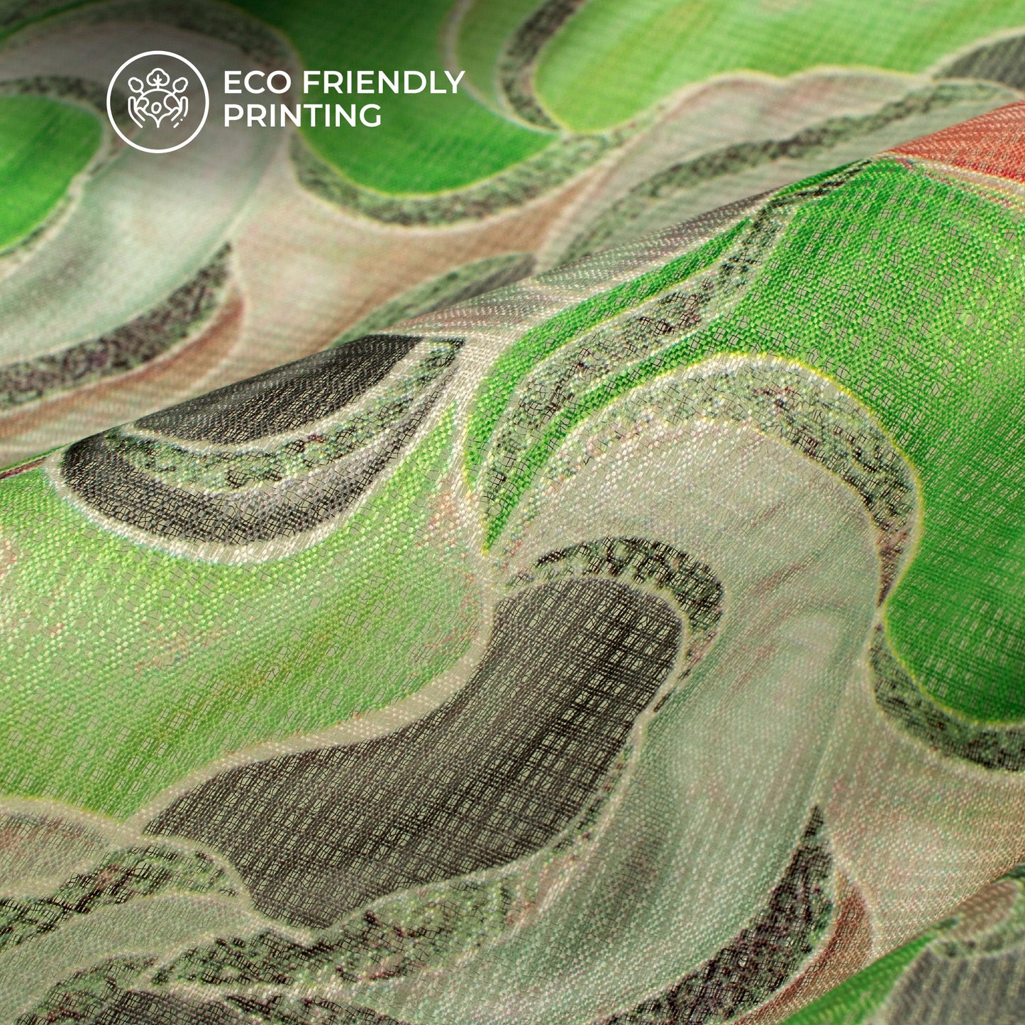 Lime Green Geometrical Digital Print Kota Doria Fabric