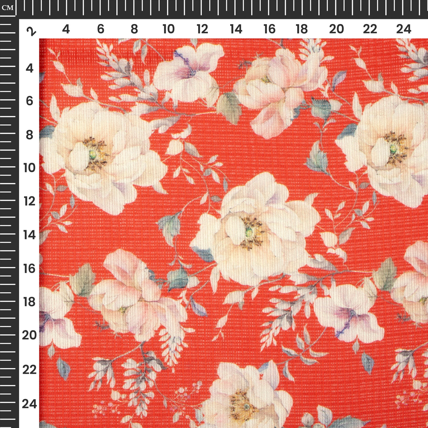 Rose Red Floral Digital Print Kota Doria Fabric