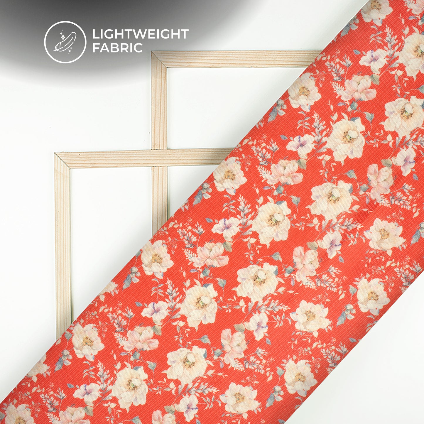 Rose Red Floral Digital Print Kota Doria Fabric