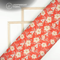 Rose Red Floral Digital Print Kota Doria Fabric